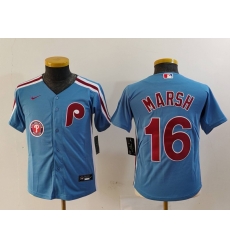 Youth Philadelphia Phillies 16 Brandon Marsh Blue Cool Base Stitched Baseball Jersey 6