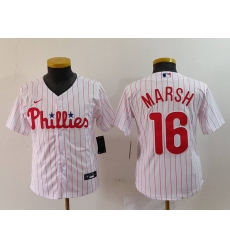 Youth Philadelphia Phillies 16 Brandon Marsh White Cool Base Stitched Baseball Jersey 1