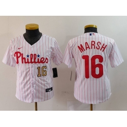 Youth Philadelphia Phillies 16 Brandon Marsh White Cool Base Stitched Baseball Jersey 3