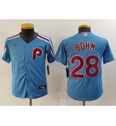 Youth Philadelphia Phillies 28 Alec Bohm Blue Cool Base Stitched Baseball Jersey 3