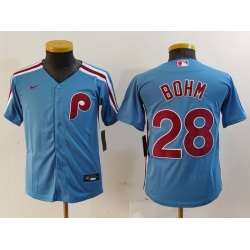 Youth Philadelphia Phillies 28 Alec Bohm Blue Cool Base Stitched Baseball Jersey 3