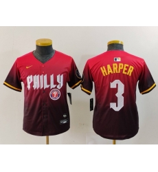 Youth Philadelphia Phillies 3 Bryce Harper Red 2024 City Connect Limited Stitched Baseball Jersey 1