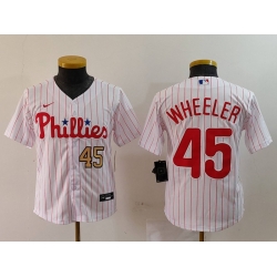 Youth Philadelphia Phillies 45 Zack Wheeler White Cool Base Stitched Baseball Jersey 1