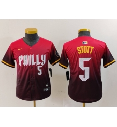 Youth Philadelphia Phillies 5 Bryson Stott Red 2024 City Connect Limited Stitched Baseball Jersey 1