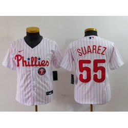 Youth Philadelphia Phillies 55 Ranger Suarez White Cool Base Stitched Baseball Jersey 1