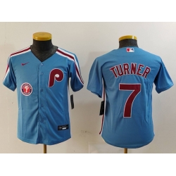 Youth Philadelphia Phillies 7 Trea Turner Blue Cool Base Stitched Baseball Jersey 1