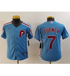 Youth Philadelphia Phillies 7 Trea Turner Blue Cool Base Stitched Baseball Jersey