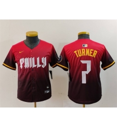 Youth Philadelphia Phillies 7 Trea Turner Red 2024 City Connect Limited Stitched Baseball Jersey