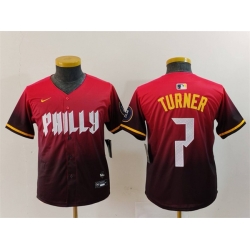 Youth Philadelphia Phillies 7 Trea Turner Red 2024 City Connect Limited Stitched Baseball Jersey