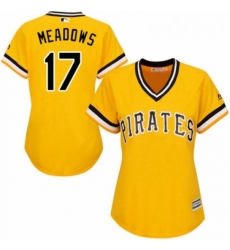 Womens Majestic Pittsburgh Pirates 17 Austin Meadows Authentic Gold Alternate Cool Base MLB Jersey 