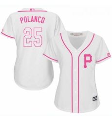 Womens Majestic Pittsburgh Pirates 25 Gregory Polanco Replica White Fashion Cool Base MLB Jersey