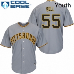 Youth Majestic Pittsburgh Pirates 55 Josh Bell Replica Grey Road Cool Base MLB Jersey 