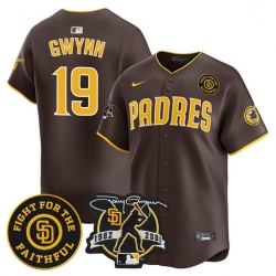 Men San Diego Padres 19 Tony Gwynn Brown Tony Gwynn  26 Faithful Patch Limited Stitched Baseball Jersey Men San Diego Padres 19 Tony Gwynn Brown Tony Gwynn  26 Faithful Patch Limited Stitched Baseball Jersey