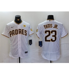 Men San Diego Padres 23 Fernando Tatis Jr  White With PS Patch Flex Base Stitched Baseball Jersey