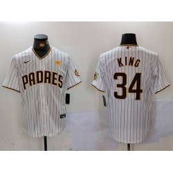 Men San Diego Padres 34 Michael King White Cool Base Stitched Baseball Jersey 5