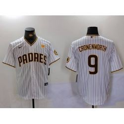 Men San Diego Padres 9 Jake Cronenworth White With PS Patch Cool Base Stitched Baseball Jersey 7