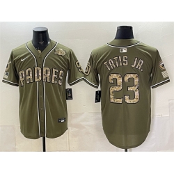 Men San Diego Padres  Fernando Tatis Jr  Olive 2026 Armed Forces Day Stitched Baseball Jersey