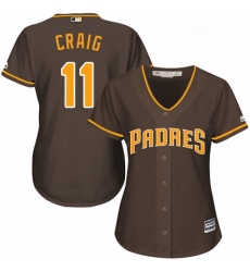 Womens Majestic San Diego Padres 11 Allen Craig Replica Brown Alternate Cool Base MLB Jersey 