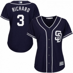 Womens Majestic San Diego Padres 3 Clayton Richard Replica Navy Blue Alternate 1 Cool Base MLB Jersey 