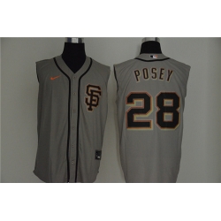 Giants 28 Buster Posey Gray Nike Cool Base Sleeveless Jersey