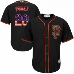 Mens Majestic San Francisco Giants 28 Buster Posey Authentic Black USA Flag Fashion MLB Jersey