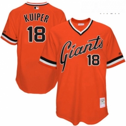 Mens Mitchell and Ness San Francisco Giants 18 Duane Kuiper Authentic Orange Throwback MLB Jersey 