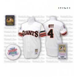 Mens Mitchell and Ness San Francisco Giants 4 Mel Ott Replica White Throwback MLB Jersey