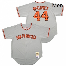 Mens Mitchell and Ness San Francisco Giants 44 Willie McCovey Replica Grey Throwback MLB Jersey