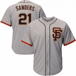 Youth Majestic San Francisco Giants 21 Deion Sanders Replica Grey Road 2 Cool Base MLB Jersey