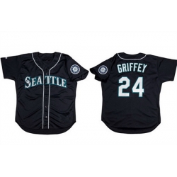 Men Seattle Mariners 24 Ken Griffey Jr  Black Cool Base Stitched Jersey