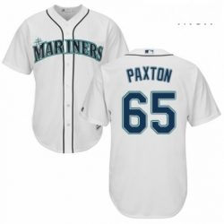 Mens Majestic Seattle Mariners 65 James Paxton Replica White Home Cool Base MLB Jersey 