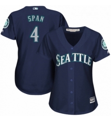 Womens Majestic Seattle Mariners 4 Denard Span Replica Navy Blue Alternate 2 Cool Base MLB Jersey 