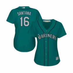 Womens Seattle Mariners 16 Domingo Santana Replica Teal Green Alternate Cool Base Baseball Jersey 