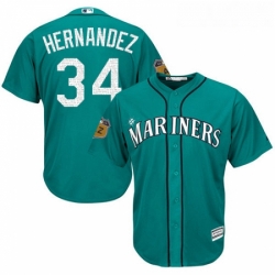 Youth Majestic Seattle Mariners 34 Felix Hernandez Authentic Aqua 2017 Spring Training Cool Base MLB Jersey