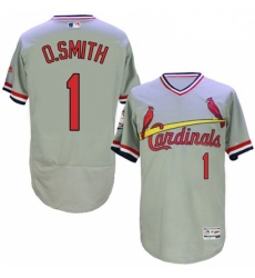 Mens Majestic St Louis Cardinals 1 Ozzie Smith Grey Flexbase Authentic Collection Cooperstown MLB Jersey