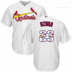 Mens Majestic St Louis Cardinals 23 Marcell Ozuna Authentic White Team Logo Fashion Cool Base MLB Jersey 