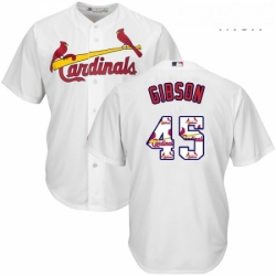 Mens Majestic St Louis Cardinals 45 Bob Gibson Authentic White Team Logo Fashion Cool Base MLB Jersey