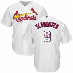 Mens Majestic St Louis Cardinals 9 Enos Slaughter Authentic White Team Logo Fashion Cool Base MLB Jersey