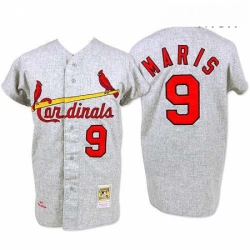 Mens Mitchell and Ness 1967 St Louis Cardinals 9 Roger Maris Authentic Grey Throwback MLB Jersey