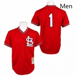 Mens Mitchell and Ness 1985 St Louis Cardinals 1 Ozzie Smith Authentic Red Throwback MLB Jersey