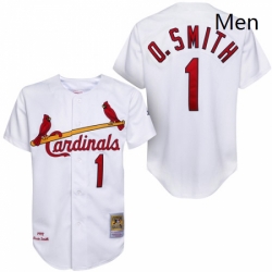 Mens Mitchell and Ness 1992 St Louis Cardinals 1 Ozzie Smith Replica White Throwback MLB Jersey