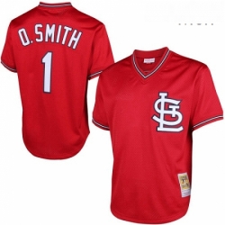 Mens Mitchell and Ness 1996 St Louis Cardinals 1 Ozzie Smith Authentic Red Throwback MLB Jersey