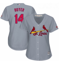 Womens Majestic St Louis Cardinals 14 Ken Boyer Replica Grey Road Cool Base MLB Jersey