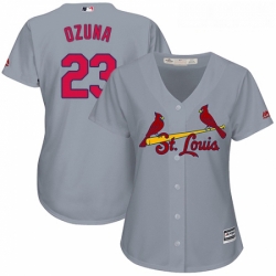 Womens Majestic St Louis Cardinals 23 Marcell Ozuna Replica Grey Road Cool Base MLB Jersey 