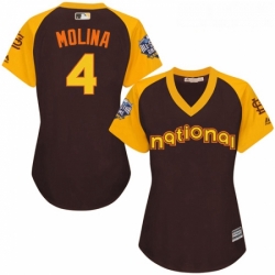 Womens Majestic St Louis Cardinals 4 Yadier Molina Authentic Brown 2016 All Star National League BP Cool Base MLB Jersey