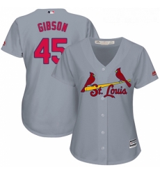 Womens Majestic St Louis Cardinals 45 Bob Gibson Replica Grey Road Cool Base MLB Jersey