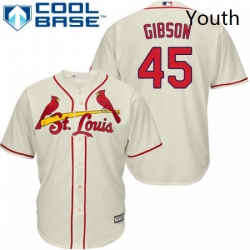 Youth Majestic St Louis Cardinals 45 Bob Gibson Replica Cream Alternate Cool Base MLB Jersey