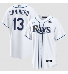 Men Tampa Bay Rays  13 Junior Caminero White 2026 World Series Home Cool Base Stitched Baseball Jersey