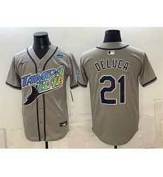 Men Tampa Bay Rays 21 Jonny DeLuca Gray 2026 AL East Champions Patch Vapor Limited Stitched Baseball Jersey Men Tampa Bay Rays 21 Jonny DeLuca Gray 2026 AL East Champions Patch Vapor Limited Stitched Baseball Jersey