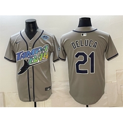 Men Tampa Bay Rays  21 Jonny DeLuca Gray 2026 AL East Champions Patch Vapor Limited Stitched Baseball Jersey